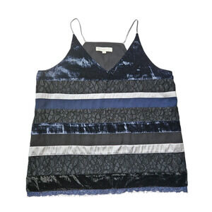 LOFT Womens Size L Velvet Lace Mix Cami Navy Blue Black Grunge Whimsygoth Glam
